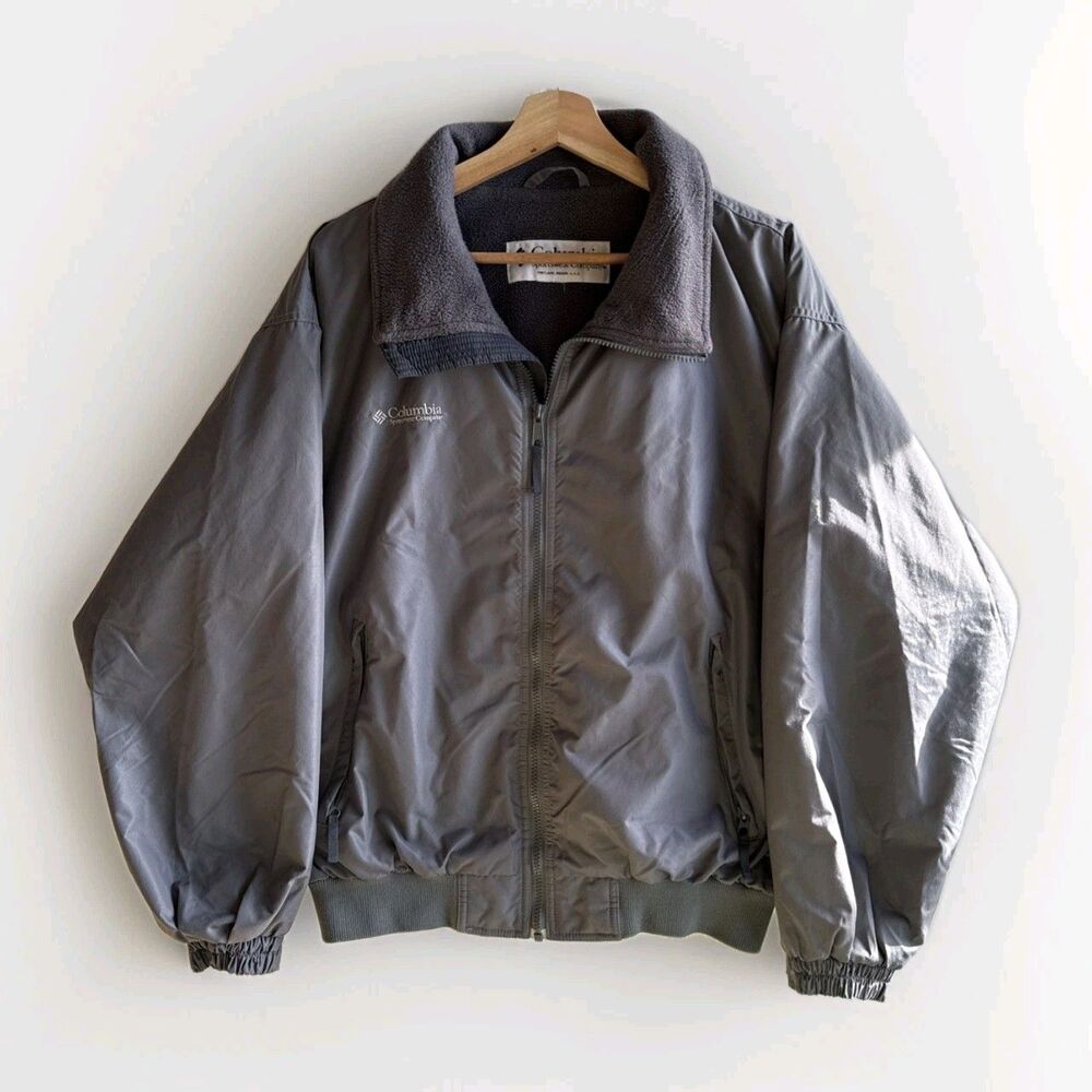 VTG Columbia Men's Large Sage Green Fleece Lined Bomber Jacket Outdoor Zip Coat